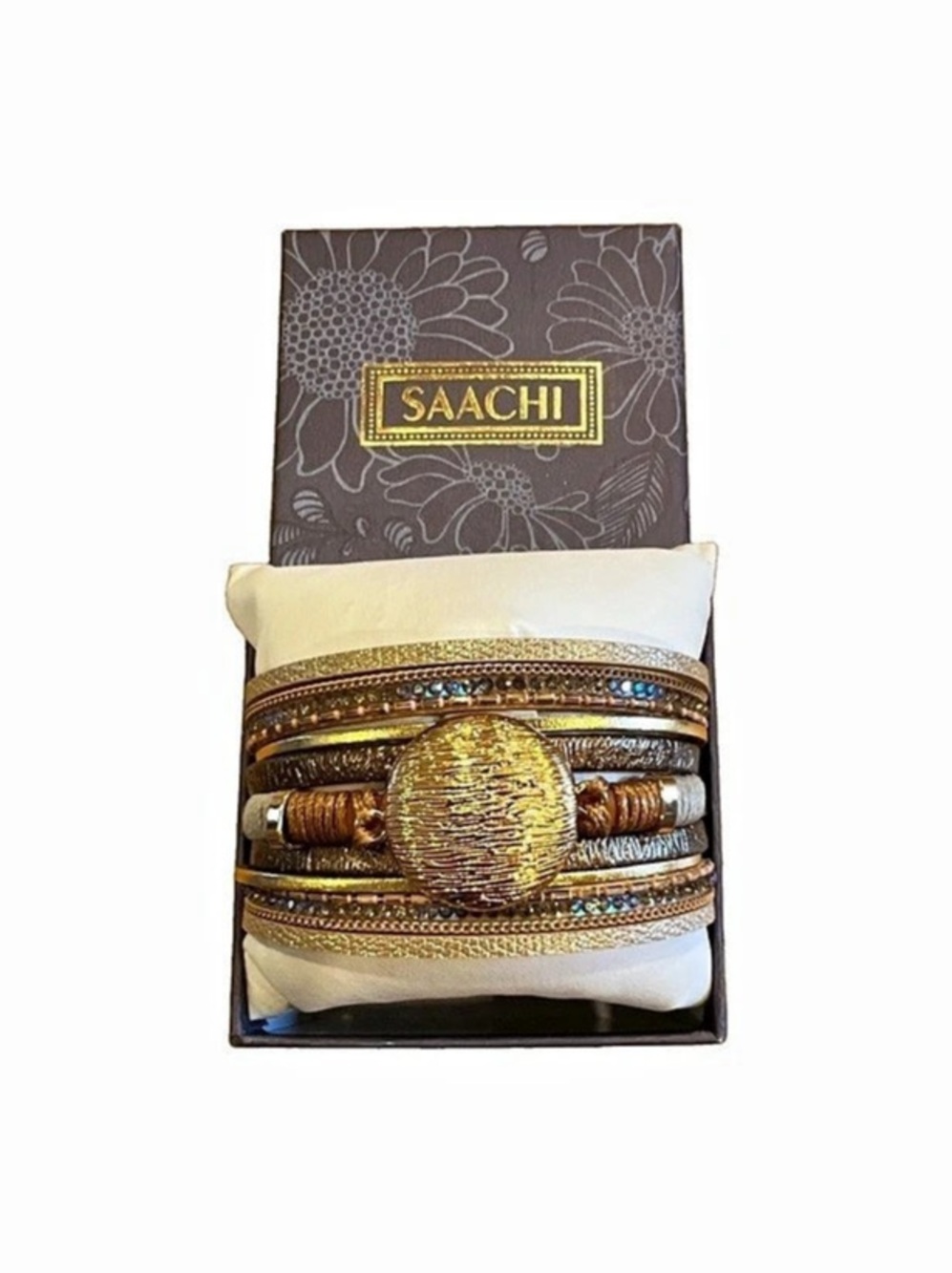 SAACHI Embellished Cuff bracelet in Brown & Gold NWT